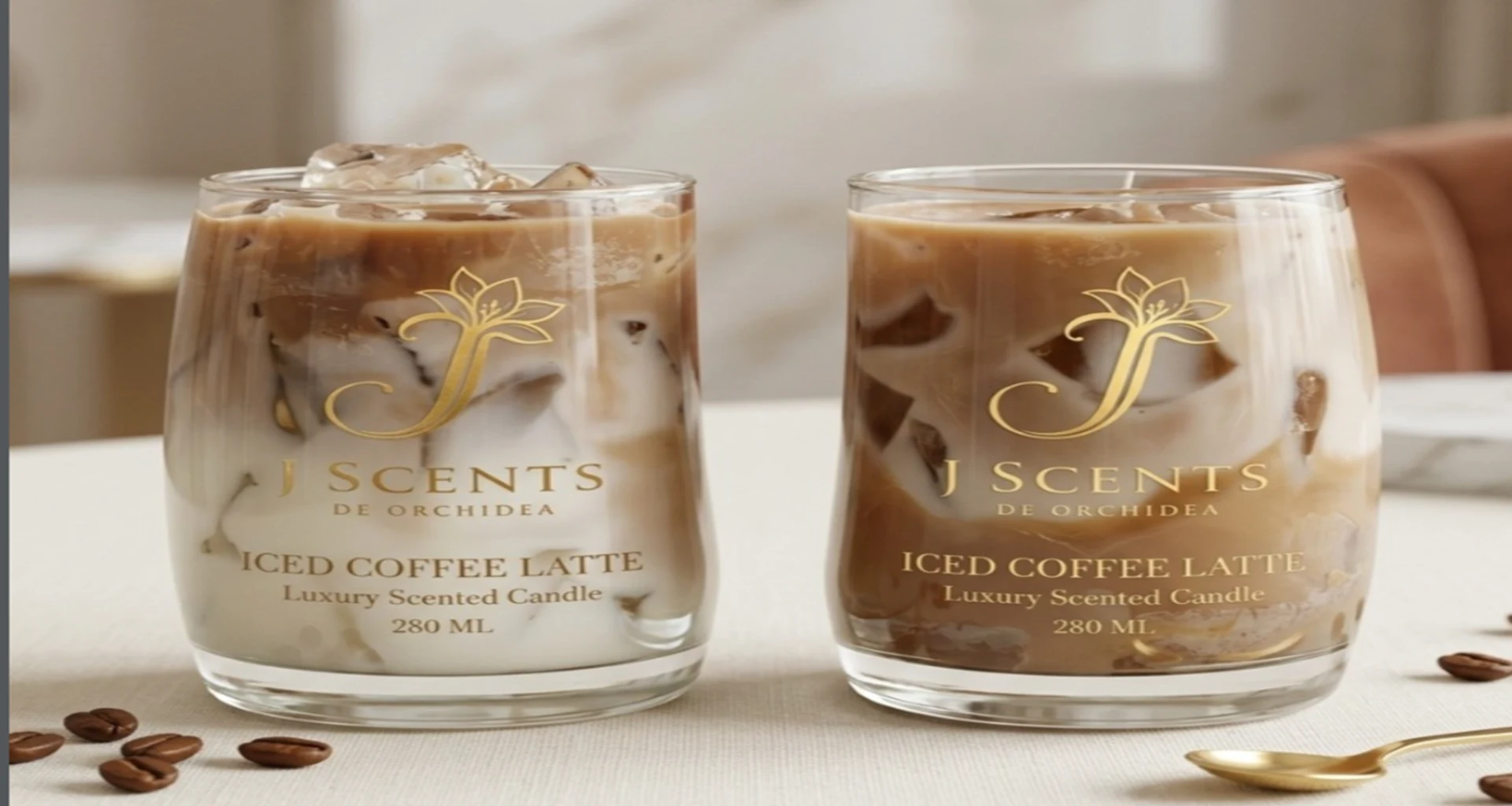 J Scents iced coffee inspired fragrance collection, clean aesthetic
